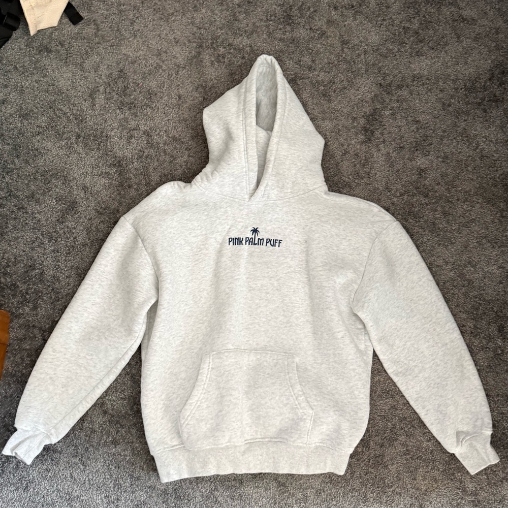 Gray Pink Palm Puff Hoodie